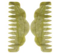 2 Pièces Peigne Massage Cuir Chevelu en Jade Vert | Surface Lisse, Embout Rond, Aide à Soulager Maux de Tête, pour Amis et Famille