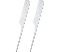 2 Pièces Peignes à Queue en Métal Peignes à Queue de Rat d'Argent Peigne de Coupe Fine Peigne Portefeuille Peigne de Coiffeur en Acier Inoxydable Peigne de Coupe de Coiffure (Queue de Rat)