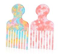 2 Pièces Peignes Afro pour Cheveux Bouclés avec Dents Fines Peigne à Boucler en Acétate Brosse Française Peignes Démêlantes Afro Peigne Démêlant pour Perruque et Ttresse (Rose, Bleu)