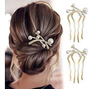 2 Pièces Peignes Latéraux à Cheveux Côté Peignes Matériau Métallique Perle Peigne à Cheveux en Strass Décoratif pour Peigne Clip Avec des 4 Dents pour les Femmes Mariage Noce Accessoires de Cheveux