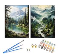 2 Pièces Peinture par Numéros pour Adultes, Forêts de Paysage, DIY Kit Peinture, Pinceaux Peinture de Dessin de Pigment Acrylique, Loisirs Créatifs Adultes Decoration Maison Cadeau 30 x 40 cm