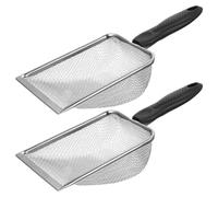 2 Pièces Pelle à Substrat pour Terrarium en Acier Inoxydable Noir | Tamis Métallique à Mailles Fines, Surface Élargie, Bords Arrondis, Manche Antidérapant