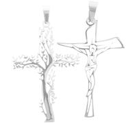 2 Pièces Pendentif Croix de Jésus Vintage DIY en Acier Inoxydable | Chaînes et Paquet, Anneau Suspendre Inclus, Style Simple, Couleur Vive et Surface Lisse