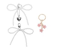 2 Pièces Perles Arc Amour Pendentif Porte-Clés, 1 Pièce Cerisier Fleur Porte-Clés, Sac Décoration Pendentif, Fille Cadeau d'anniversaire.