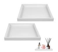 2 Pièces Petit Plateau Bois Blanc 20x20x2cm, Plateau Décoratif Carré