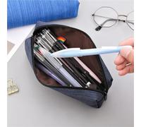 2 pièces petit sac à crayons fermeture éclair toile trousse à crayons pochette boîte organisateur for écolier adolescent adultes Pour l'École Et Le Bureau(Dark Blue)