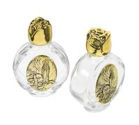 2 Pièces Petite Bouteille D'eau Bénite Catholique en Verre, Rechargeable | Motif Délicat et Bouchon Rose, Usage Voyage ou Pèlerinage, pour Huiles D'onction et Parfum