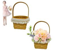 2 Pièces Petites Corbeilles Osier Avec Anse, Paniers En Rotin Avec Anses, Panier De Fleurs Tissé En Osier, Paniers De Rangement En Dentelle Pani-ers De Demoiselle D'honneur Pour Mariage