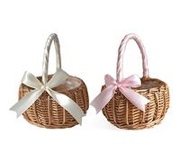 2 Pièces Petites Corbeilles Osier avec Anse, paniers en rotin avec anses, Panier De Mariage En Paille, Panier De Dispersion De Mariage, Panier De Demoiselle d'Honneur Pour Fleurs Et Fruits