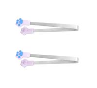 2 pièces petites pinces en silicone douces et colorées pattes de chats conception pinces à nourriture en acier pour idéales pour servir des collations et des fruits de nourriture