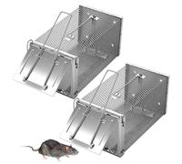 2 Pièces Piege a Rat, XXL Métal Piege a Souris, Usage, Réutilisable Attrape Souris Extérieure Intérieure pour Attraper Les Souris, Les Mulots, 27,5 cm x 14,5 cm x 11,5 (Argent)