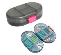 2 Pièces Pilulier 7 Jours avec 8 Compartiments Séparés Portable Pilulier Voyage Bien Fermé Boite Medicament Boite a Pilule Résistant à La Lumière, Bleu et Gris