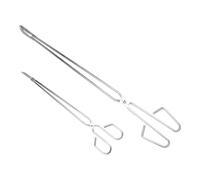 2 Pièces Pince à Charbon Allongée Robuste en Acier | Usage Hôtel et Foyers, Format Portable à Long Manche, Finition Argenté, pour Barbecue Extérieur
