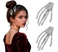 2 Pièces Pince Cheveux Main squelette en métal, Halloween Gothique élégantes Pince a Cheveux de diamants Pince Cheveux, Design et Léger, Convient aux Femmes et aux Filles