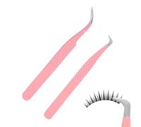 2 Pièces Pince Extension Cils, Pince à Faux Cils Pinces Courbes Extension de Cils Professionnel Courbes en Acier Inoxydable Pince a Epiler pour Les Faux Cils Individuelles(Rose)