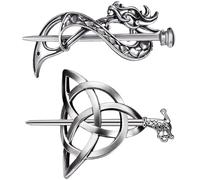 2 pièces pinces à cheveux vintage, bâtons de cheveux dragon et triangle noeud viking, pince en métal en alliage d'argent rétro pratique pour le shopping, les loisirs, les fêtes, les célébrations..