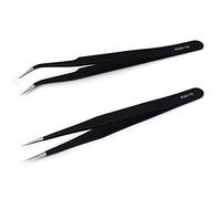 2 pièces Pinces à épiler de Précision Antistatiques,Pince à épiler en acier inoxydable,Pincettes de Précision ESD,pour Sourcils, Cils, des poils du visage(Noir)