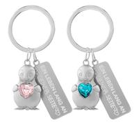 2 Pièces Pingouin Porte-Clés Tenant un Cœur Porte-Bonheur Pendentif Pingouin Ornements Animé Gravure Ein Leben Lang An Deiner Seite Porte-Clés D'amour Cadeau pour Couple Petite Amie Rose + Bleu