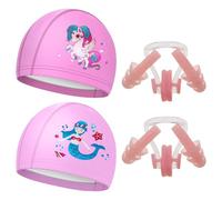 2 Pièces Pink Children'S Nimation Caps Et 2 Ensembles De Bouchons D'Oreille Et De Pinces À Nez, De Bouchons De Natation Mignons, De Bonnets De Natation Des Filles, De Fournitures De Natation.