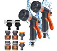 2 Pièces Pistolet d'arrosage, Pulvérisateur de Jardin avec Interface, 8 Modes Réglable d'Arrosage Pistolet, Pistolet Arrosage Haute Pression pour Jardin, Lavage de Voiture, (Orange)