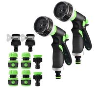 2 Pièces Pistolet d'arrosage, Pulvérisateur de Jardin avec Interface, 8 Modes Réglable d'Arrosage Pistolet, Pistolet Arrosage Haute Pression pour Jardin, Lavage de Voiture, (Vert)