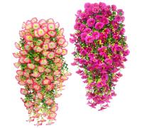 2 Pièces Plante Tombante Résistantes Aux UV,Fleurs Artificielles Suspendues Pétunia,75cm Fausses Fleurs Aux UV,Pétunias Artificielles À Suspendre en Soie,Pétunias Suspendus Fausse,pour Jardin,Cour