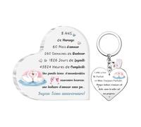 2 Pièces Plaque Acrylique Porte-clés Ensemble Mariage Anniversaire Cadeaux Femme Mari Apprécier Signes Cœur Mon Homme Bureau Fléchage Souvenirs d'une Histoire d'amour Heureuse pour Toujours (5 ANS)