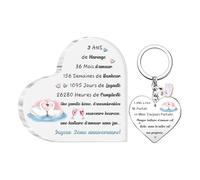 2 Pièces Plaque Acrylique Porte-clés Ensemble Mariage Anniversaire Cadeaux Femme Mari Apprécier Signes Cœur Mon Homme Bureau Fléchage Souvenirs d'une Histoire d'amour Heureuse pour Toujours (3 ANS)