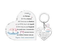 2 Pièces Plaque Acrylique Porte-clés Ensemble Mariage Anniversaire Cadeaux Femme Mari Apprécier Signes Cœur Mon Homme Bureau Fléchage Souvenirs d'une Histoire d'amour Heureuse pour Toujours (7 ANS)