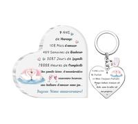 2 Pièces Plaque Acrylique Porte-clés Ensemble Mariage Anniversaire Cadeaux Femme Mari Apprécier Signes Cœur Mon Homme Bureau Fléchage Souvenirs d'une Histoire d'amour Heureuse pour Toujours (9 ANS)
