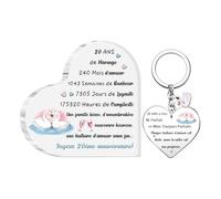 2 Pièces Plaque Acrylique Porte-clés Ensemble Mariage Anniversaire Cadeaux Femme Mari Apprécier Signes Cœur Mon Homme Bureau Fléchage Souvenirs d'une Histoire d'amour Heureuse pour Toujours (20 ANS)