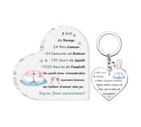 2 Pièces Plaque Acrylique Porte-clés Ensemble Mariage Anniversaire Cadeaux Femme Mari Apprécier Signes Cœur Mon Homme Bureau Fléchage Souvenirs d'une Histoire d'amour Heureuse pour Toujours (2 ANS)