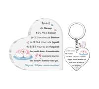 2 Pièces Plaque Acrylique Porte-clés Ensemble Mariage Anniversaire Cadeaux Femme Mari Apprécier Signes Cœur Mon Homme Bureau Fléchage Souvenirs d'une Histoire d'amour Heureuse pour Toujours (50 ANS)