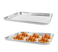 2 Pièces Plaque de Cuisson en Acier Inoxydable,26,5 x 20 x 1,2cm Plaque Four Inox,Plateau Inox Plat Rectangulaire,Plaques de Cuisson Rectangulaires Profondes en Acier Inoxydable,pour Biscuits,Aile