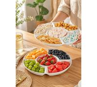 2 pièces Plateau rond multi-compartiments - Plateau en plastique durable convenant pour les collations, les noix, les fruits et les amuse-gueules, convenant pour les fêtes, les mariages, les vacances,
