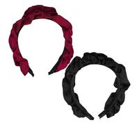 2 Pièces Plissées De Bandeaux À Bords Larges, Bandeaux Pour Femmes, Bandeaux De Satin, Bandeaux Rétro, Bandeaux Polyvalents Simples (Noir, Rouge).