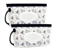 2 Pièces Pochettes de Lingettes Humides, Sac à Lingettes Mouillées Portable, Distributeur Pochette Boîte de Rangement de Lingettes Humides Réutilisable pour Bébé Lingettes (Moon Pattern)
