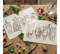 2 pièces Pochoir silhouette de chat - Modèle de peinture réutilisable thème animal de compagnie mignon, convient pour l'art mural, le tissu, la canevas, le scrapbooking, la fabrication de cartes, la p