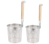 2 pièces poignée en bois acier inoxydable maille araignée passoire mince spaghetti pâtes profonde écumoire nouilles panier de blanchiment for boulettes paniers d'aliments frits