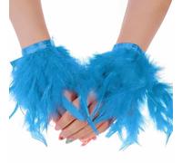 2 pièces poignets, plumes bleues bracelet chauffe-bras accessoires de bricolage pour les femmes fête Halloween Costume Cosplay poignets, plumes bleues, bracelets, costume d'Halloween, brassard, gants