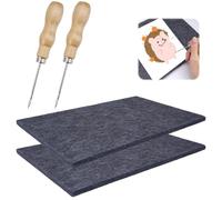 2 Pièces Poinçonnage Enfant, 30 x 20 x 0.9 cm Set Tapis D'aiguilles, Aiguille de Poinçon à Manche en Bois, Poinçon avec Manche en Bois de 7.1 cm, Aiguilles à Feutrer la Laine pour Enfants et Adultes
