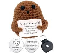 2 Pieces Pomme de Terre Positive Drôle, Pomme de Terre en Laine à Tricot Drôle, Positive Funny Potato avec Carte Porte-Bonheur Hug de Poche avec Sac en Cuir pour Les Amis de la Famille