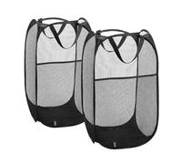 2 Pièces Pop Up Panier à Linge Pliable, Pop Up Laundry Basket Hamper, Paniers à Linge en Maille Pliable, Panier à Linge Portable en Maille, Rangement des vêtements, Idéal pour Salle de Bain(Noir)