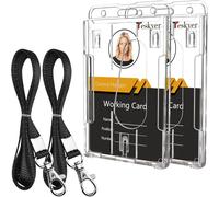 2 Pièces Porte Badge En Plastique Dur Avec Lanière, Porte Badge Tour De Cou, Porte-Nom Vertical Transparent Pour Carte D'identité, Noir