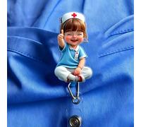 2 pièces Porte-badge médical plat en acrylique avec motif infirmière mignon, clip rétractable, étiquette durable, convient aux étudiants en médecine et aux infirmières en exercice - Matériau PMMA dura