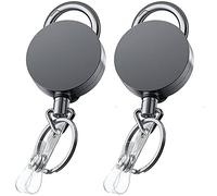 2 Pièces Porte Clé retractable en Métal Robuste avec Clip de Ceinture et Mousquetons, Porte Clef ID Carte Porte Badge Reel pour Porte-cartes d'identité Clés, Cordon Rétractable 70cm