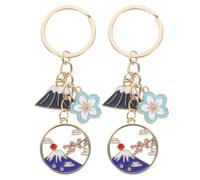 2 PièCes Porte-CléS Avec Fleur De Cerisier Et Mont Fuji, Pendentif En Alliage De Zinc, DéCoration Suspendue Pour Sacs, CléS Et Bagages Pour Anniversaire Et FêTes