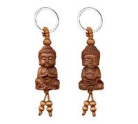 2 Pièces Porte-Clés Bouddha en Bois - Pendentif Unisexe, Accessoires de Sac, Cadeau De Méditation Bouddhiste