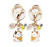 2 Pièces Porte-Clés Chat Maneki Neko Style Japonais, Pendentif Porte-Bonheur Sac à Main, Cadeau (style aléatoire)