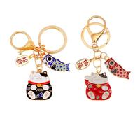 2 Pièces Porte-Clés Chat Porte-Bonheur Mignons et Drôles - Accessoire de Voiture et Cadeaux